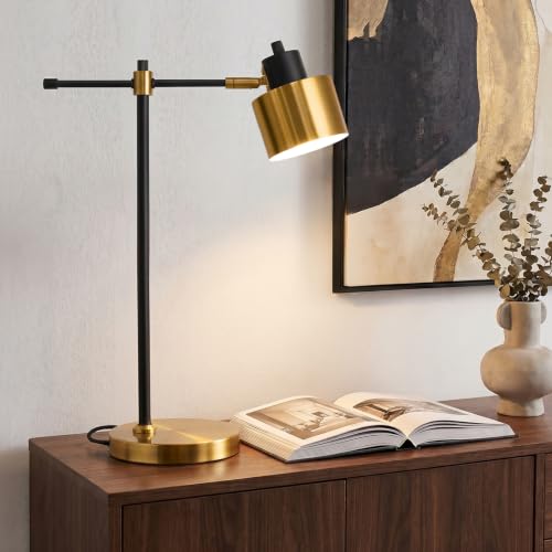 Image of OYEARS 22.2 inch Modern Desk Lamp, Metal Table Lamp with LED Bulb, Adjustable Reading Lamps for Living Room, Mid Century Task Lamp for Home Office, Industrial Bedside Lamps with Solid Base,Black and Gold