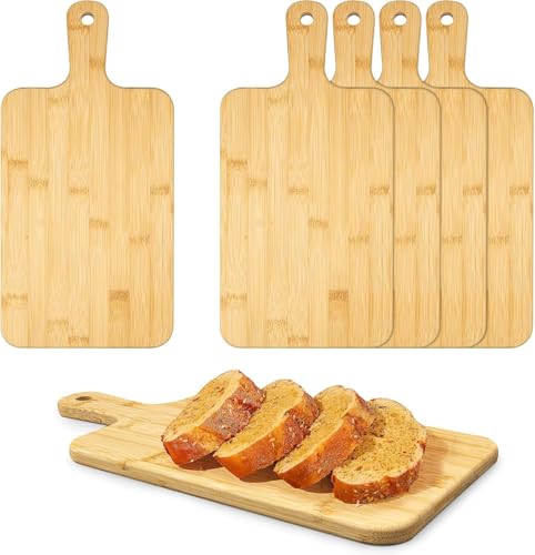 Juego de 5 tablas de cortar con mango de bambú, tablas de cocina de madera para cortar y servir pan, verduras, carne, sándwiches, 40 × 20 cm