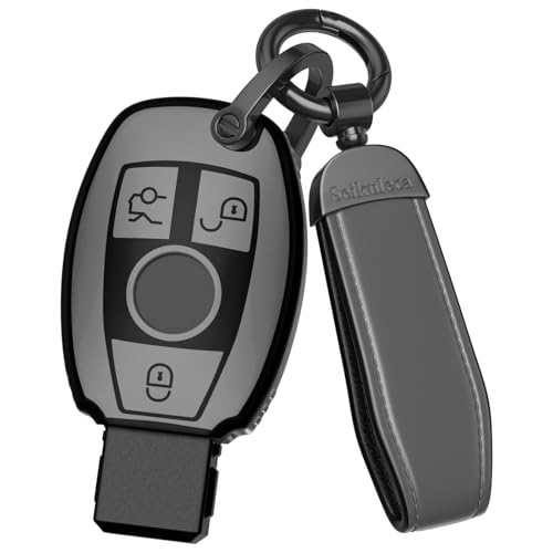 for Mercedes Benz Key Fob Cover Accessories- Matte TPU Key Fob Cover with Leather Keychain for CLS CLK AMG CLK GLC GLE GLS ML SL SLK A C E R S G