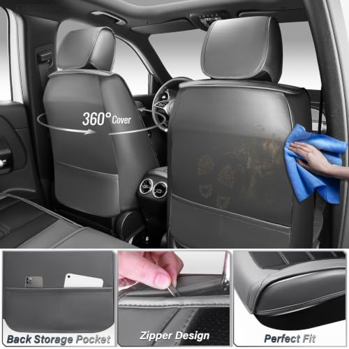 Image of CAR PASS Nappa Leather Car Seat Covers Full Set Faux Leather, Black Gray | Luxury Nappa Leather,360 Full Protection,Water resistant,3D Foam Comfort,Universal Fit for Most Cars SUV Truck,Scratch proof