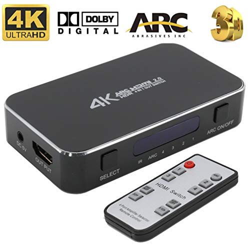 HDMI Switch 4x1 4K@60Hz Audio Optical TOSLINK Ultra HD 4 Port HDMI Switcher