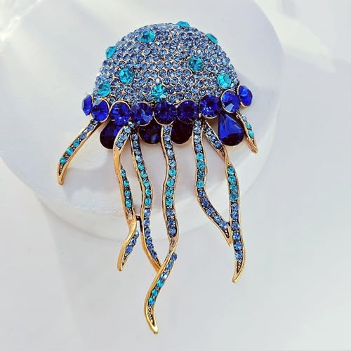 Image of Sparkles Big Blue Crystal Rhinestone Jellyfish Brooch Ocean Animal Jewelry