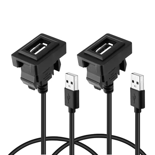 Uelkr 2Pcs USB Port Car Charger for Toyota, 34 * 23mm Square Vehicle Power Socket Adapter, Panel Flush Mount Extension Cable for Camry RAV4 Corolla Highlander, Car Dash Port for iOS Android