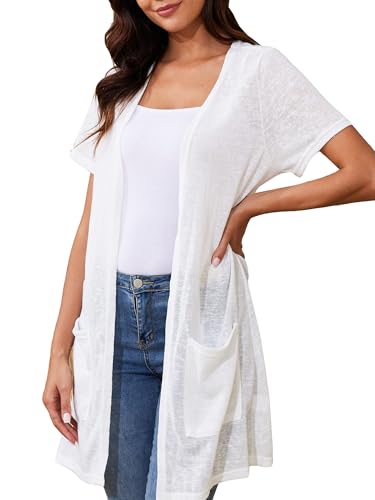 Image of Spicy Sandia Women's Lightweight Sheer Cardigans with Pockets Kimono Cover Up for Summer