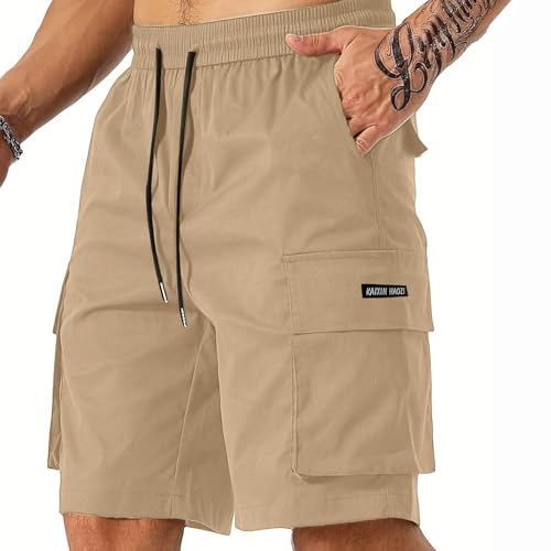 Cargo Shorts for Men Summer Casual Drawstring Elastic Waist Chino Shorts Loose Fit Lightweight Tactical Waterproof Hiking Short with Pockets Big and Tall SweatShorts Sweat Short Bermudas para Hombres