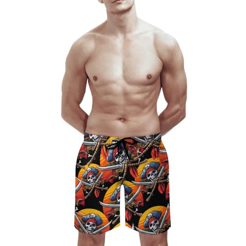 Pirate Skull Island Sunset Men's Swim Trunks Board Shorts Beachshorts Swimsuits with Pockets Mesh Liner2