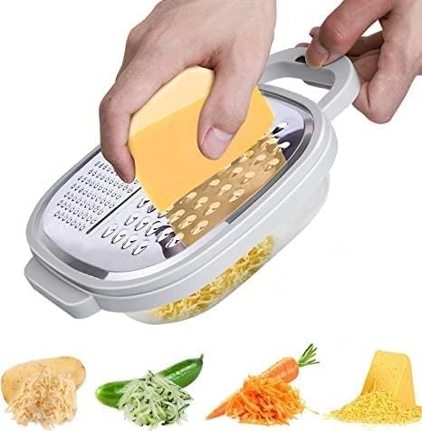 Brikipth Cheese Grater Vegetable Shredder with Storage Container, Vegetable Fruit Multi-Function Stainless Steel Kitchen Utensil Kit with Food Plastic Storage Stable Box - Hand Chopper Graters