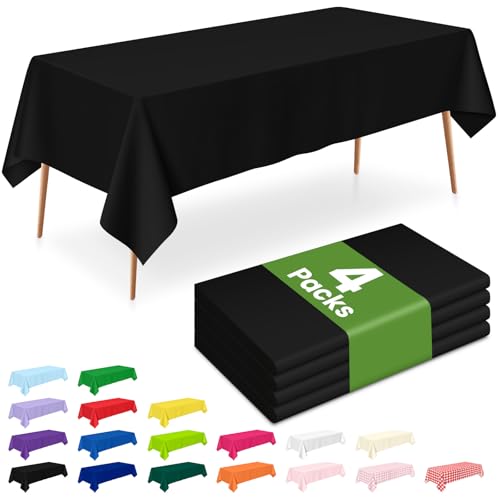 Image of LANLISA 4 Pack Black Plastic Tablecloth Disposable, 54 x 108 Inch Rectangle Table Cloth, Party, Graduation, Decorative Tablecloths Plastic Cove