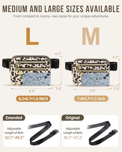 Image of Capolo Fanny Packs for Women 4 Zip Pocket Crossbody Belt Bag Waist Bags | Waterproof, Fashion Waist Pack, Crossbody Bags for Women, with Adjustable Strap, for Workout,Running,Traveling(Leopard,L)