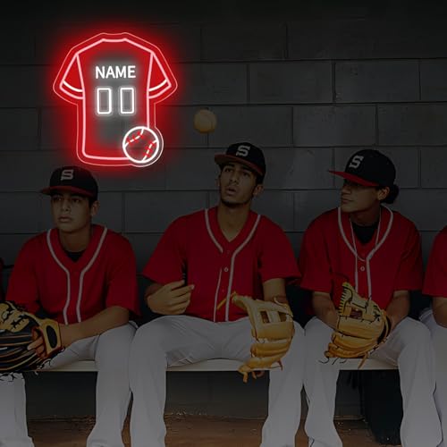 Image of Custom Baseball Jersey Neon Signs for Wall Decor Baseball Neon Sign with Custom Name and Number Personalized Sports Neon Light for Bedroom Sports Light Up Sign LED Signs for Baseball Lover Gifts