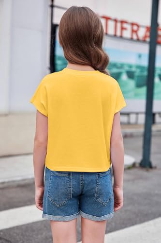 Image of Arshiner Girls Shirt Crop Tops Short Sleeve Summer Drop Shoulder Batwing Sleeve Crewneck Loose T Shirt Tee