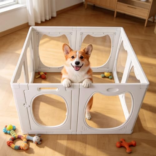 Recinto per Cani Trasparente in Acrilico con Porta, 7+1 Box per Cuccioli da Interno, 50 × 60 cm Recinto Cuccioli Trasparente, Ventose Antiscivolo, Puppy Playpen per Cani Piccoli, Cuccioli e Gatti