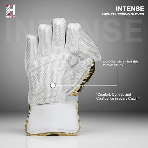 Image of Heega Intense White PU Leather Cricket Wicket Keeping Gloves Suitable for Professional Players | Durable Construction, Superior Grip, High-Density Finger Protection, Ergonomic Design (Size - Men)