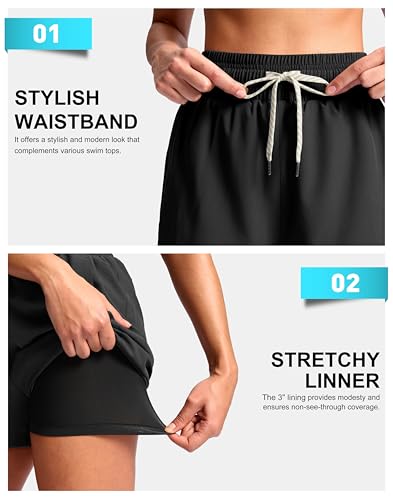 G Gradual Women's Swim Shorts 4" Quick Dry Board Shorts with Boxer Liner Deep Pockets Trunks for Water Fun, Beach, Surf, Pool4