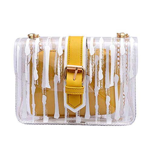 Louyihon-Damenmode Gestreifte Kette Transparent Mutter Schulter UmhäNgetasche Damen Einfarbig LäSsig Handtasche UmhäNgetasche (Gelb)