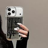 xoniery Compatible with iPhone 17 Pro Max Case Cute Glossy Mirror Back Case,Black Cross Pattern,Senior Shockproof Protection for Silver Lens Frame Case for Women Girls