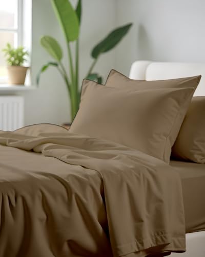 Image of Microfiber Queen Size Bedsheet with 2 Pillow Covers | Ultra Soft & Breathable Flat Sheet | Wrinkle-Resistant, Premium Comfort for Everyday Use |Size (90 inch x 102 inch) Taupe