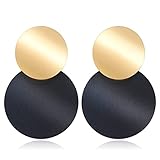 Trendy Black Round Metal Earring for Women Gold Shiny Smooth Long Drop Earrings Statement Jewelry Tr