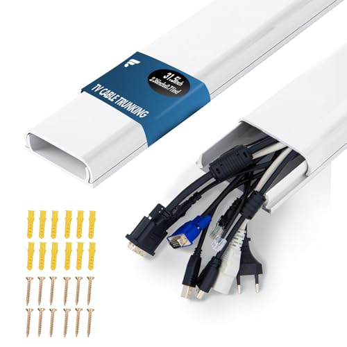 shinfly Kanał Kablowy TV 0,8 m – PVC Korytko Kablowe do Maskowania Przewodów na ścianie, do Ukrycia 1~10 Kabli, Kanał Kablowy Samoprzylepny – Idealny do Instalacji TV – 60 mm (S) x 18 mm (W) – Biały