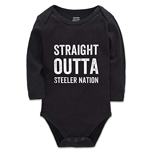 Image of SADODER Outta Steeler Nation Baby Boy Girls Bodysuit Short/Long Sleeve Jumpsuit Rompers