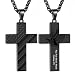 leejory Black Cross Necklace for Men Women Teens, 316L Stainless Steel Bible Verse American Flag & Eagle Pendant 20+2in Thick Wheat Chain, Christian Religious Baptism Graduation Gifts Prayer