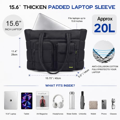 Bolso tote acolchado Goloni para mujer, bolso ligero de viaje con compartimentos, 20 L con cremallera para uso diario, trabajo y viajes miniatura 3