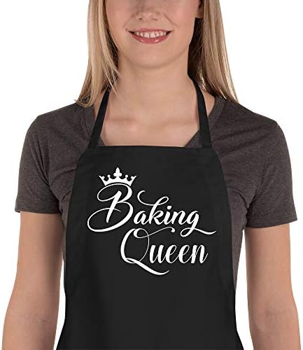 Saukore Funny Baking Apron for Women, Adjustable Kitchen Cooking Aprons with 2 Pockets - Cute Birthday, Valentines Day, Mother's Day Apron Gifts for Bakers Mom Wife Girlfriend - Baking Queen