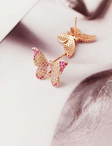 Colorful Cz Pave Butterfly Earrings For Women - 3D Butterfly Stud Earrings For Girls - Diamond Butterfly Earrings Plated In Rose Gold #TOP5