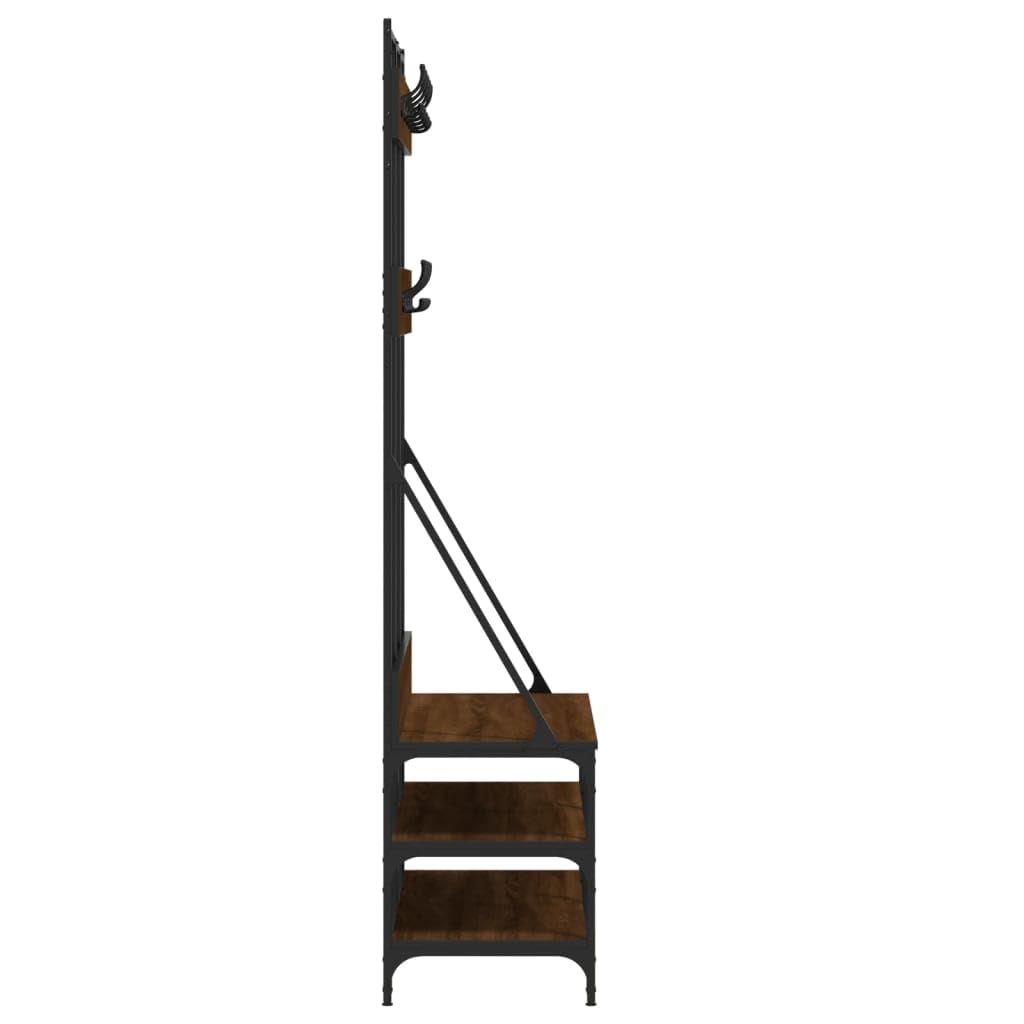 Kleiderständer mit Schuhablage in Braun Eichen-Optik aus Holzwerkstoff und Metall 100x40x184 cm platzsparend für Schlafzimmer Flur Ankleidezimmer mit Rollen und höhenverstellbar