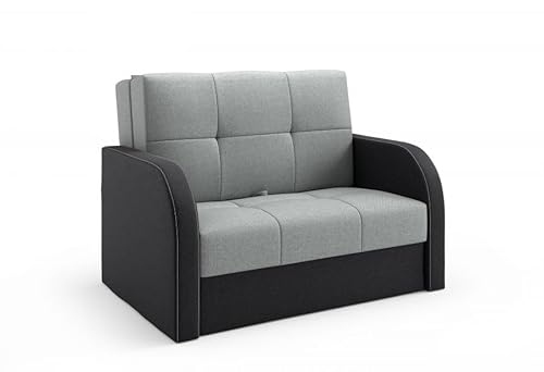 LIKMA Grau/Schwarz 2 Sitzer Sofa mit Schlaffunktion Togo 135 cm Schlafcouch mit Stauraum - Easy Clean Moderne Wohnzimmer Couch - Sofa mit Bettfunktion - Schlafsofa Stoff: Inari 91+100
