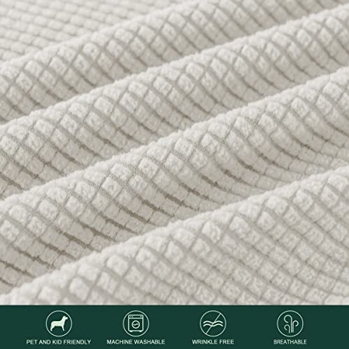 Chun Yi 4 Pieces Stretch Sofa Cover For 3 Seater Couch, Washable Soft Sofa Slipcover With 3 Separate Seat Cushion Covers For Dogs, Checks Spandex Jacquard Fabric, Large, Ivory White #TOP5