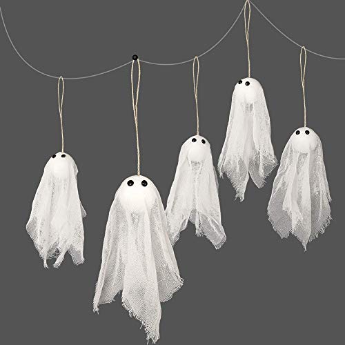 Decor365 Pack of 12 Small Hanging Ghost with White Creep Cloth an...