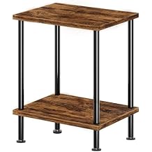 Simple Trending Side Table, Small End Table Living Room, Nightstand with 2 Tier Storage Shelves, Rustic Brown