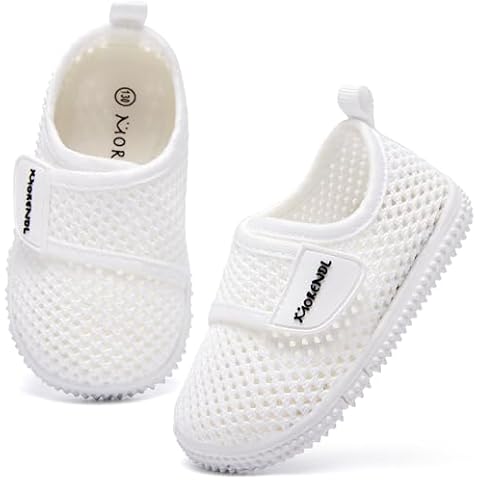 MORENDL Toddler Water Shoes Baby Breathable Mesh Non-Slip Sandals Quick Dry Lightweight Beach Barefoot Shoes Surfing Boating Sport Shoes White 9-12 Months Cover