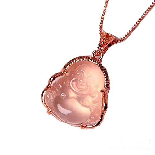 ZenBless Collier Feng Shui avec pendentif Bouddha rieur en cristal rose - Amulette - Cadeau pour attirer la chance