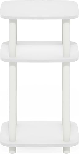 Miniatura 6 de Furinno JUST - Mesa auxiliar de 3 niveles con tubo de giro N, mesa auxiliar de esquina curva redonda, mesita de noche, mesita de cama, fácil