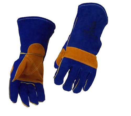 Steel Guard Safety WELDINATOR Welding Gloves Premium 16 inches, 923 Deg Fire Heat Resistant Leather, Welding for MIG, TIG, Stick, Forge (Meidum), Blue / Gray