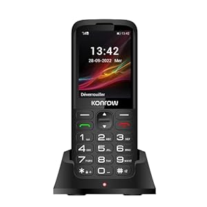 Konrow Senior 280 Plus 3G – Large Buttons – Easy to Use – 2.8 Inch Display Optimal Readability – Dual SIM – Charging Station – SOS Button – Camera, Bluetooth – 48 MB RAM – Black