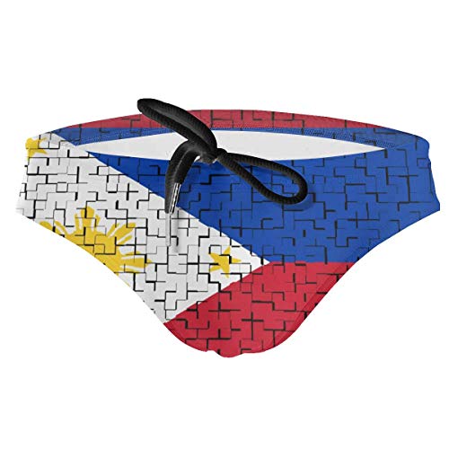 Men's Swim Briefs Philippine Flag Puzzle Breathable Swim Trunks Triangle Beach Surfing Short Black2