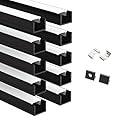 Besseto 10 Pack 1M/3.3Ft LED Aluminum Channel for Wall Panel,Wood Slat Wall Panel LED Strip Light Aluminum Channel Profile for Living Room Bedroom Bathroom Stairs (Black-10Pack 3.3Ft)