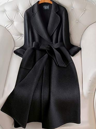 Womens Wool Trench Coats Autumn Winter 100% Wool Solid Color V-Neck Coat Slim Warm Long Overcoat Belt Jackets Outwear2