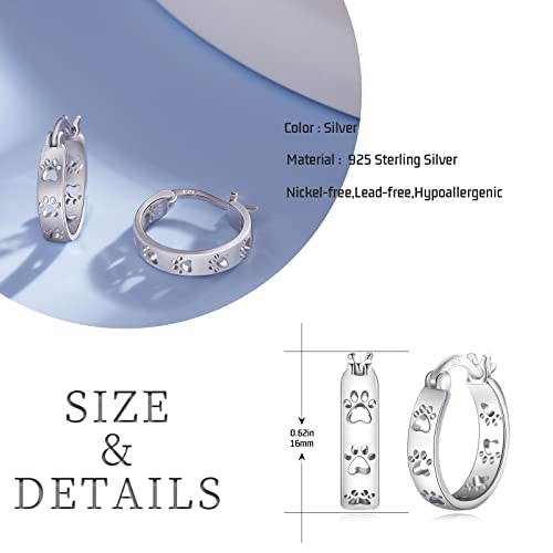 Paw Earrings 925 Sterling Silver Paw Hoop Earrings Cat Dog Jewelry Gifts for Women 6