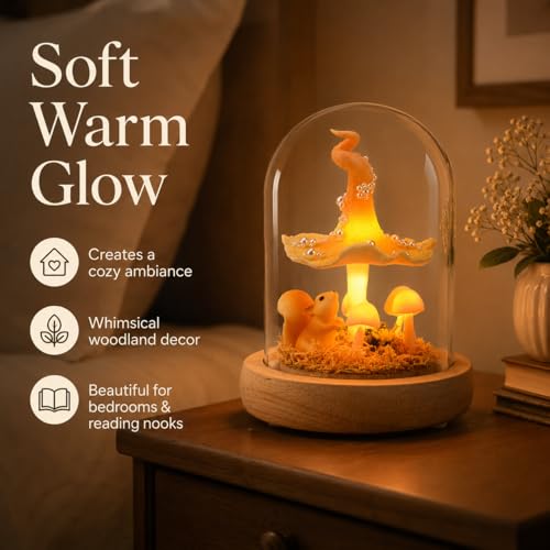 QUELIEN Mushroom Lamp in Glass Dome,Mushroom Gifts for Women - Warm LED Night Light for Bedroom Decor,Birthday Party Decorations,Ideal Birthday Gift Valentines Gift — view 3