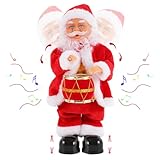 Gfilay Musical Dancing Santa Claus with Drum - Singing Santa Plush Toy for Christmas Decor and Xmas Gift