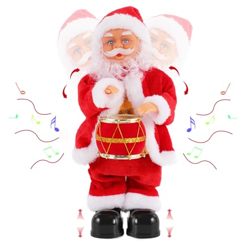 Gfilay Musical Dancing Santa Claus with Drum - Singing Santa Plush Toy for Christmas Decor and Xmas Gift