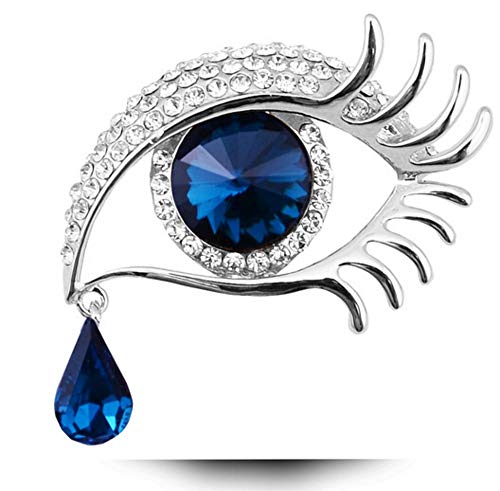 Broschen Anstecknadeln Für Damen,Silber + Blauer Kristallglasstern Mit Engelstränen Brosche Diamant Große Augen Lange Wimpern Brosche Für Frauen Vintage Bekleidungszubehör Schmuck Brosche Pins Cover