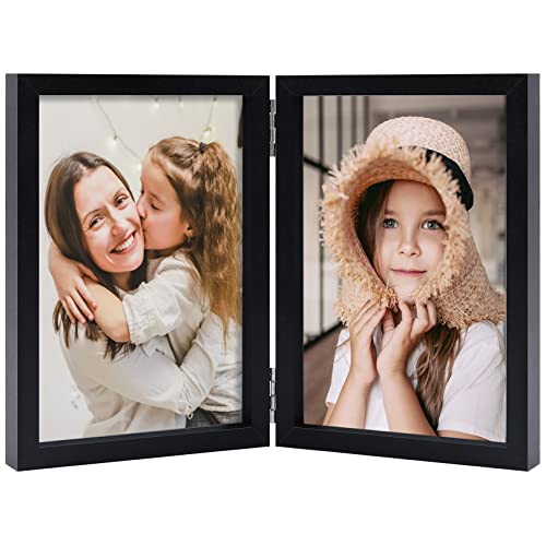 Orivan 4X6 Double Picture Frames Hinged Folding Photo Frames With Glass Vertical Stand Frames (Black) #TOP17