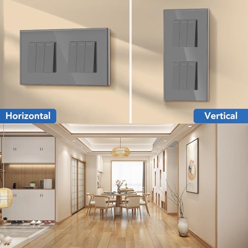 BSEED Lichtschalter 3 Fach 1 Weg +3 Fach 1 Weg Glas Lichtschalter Unterputz Taste Schalter Wandschalter Grau Kristall Kippschalter