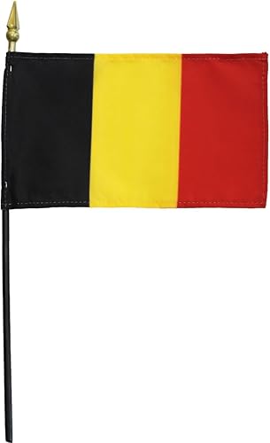 Bélgica - Bandera de palo mundial de 4 x 6 pulgadas