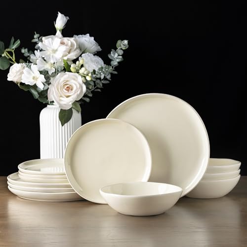 Image of AmorArc Ceramic Dinnerware Sets,Handmade Reactive Glaze Stoneware Plates and Bowls Sets,Highly Scratch Resistant | Dishwasher & Microwave Safe Dishes Set,Service for 4 (12pc)